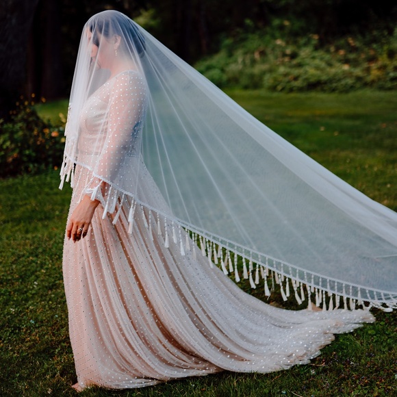 Ru de Seine Zodiac Veil - Cathedral Length Two-tier Boho Veil - Picture 1 of 5